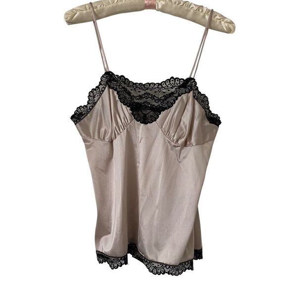 Unbranded Other - Vintage Camisole Top Women's Size 34 Beige Black Lace Trim Made in USA